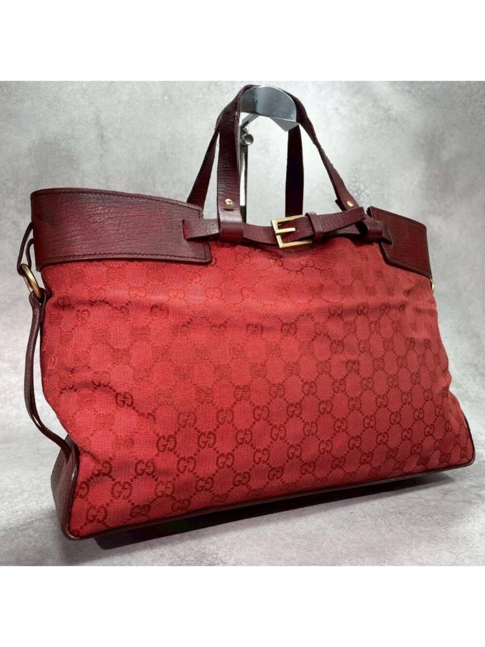 Gucci GG Tote Hand Red Leather Logo - Picture 1 of 10